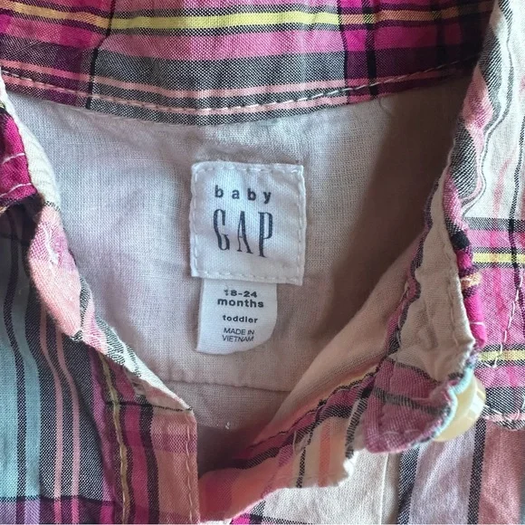 Baby Gap|Plaid Pink Collared Dress|Size 18-24m Long Sleeve Button down - Picture 3 of 5